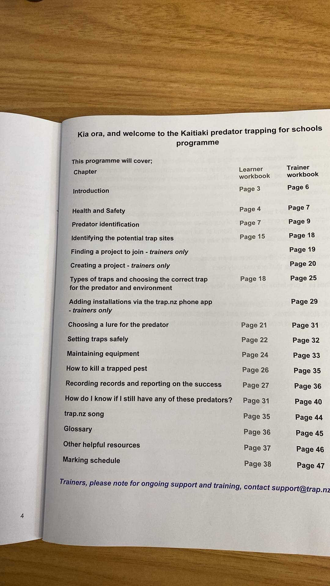 trap.nz for schools trainers workbook